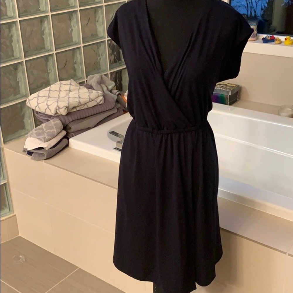 Fit and flare Navy Dress, surplice top